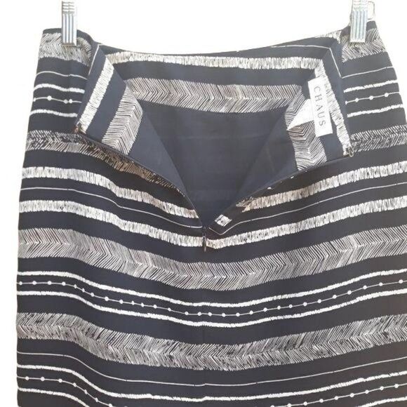 Chaus Skirt‎ Mini Faux Wrap Aztec Tribal Hieroglyphic Striped Black Tan Sz 8 - Picture 7 of 7